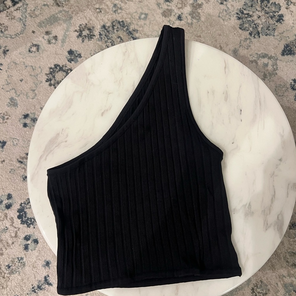Wet Seal Black Asymmetrical Ribbed Tank Top